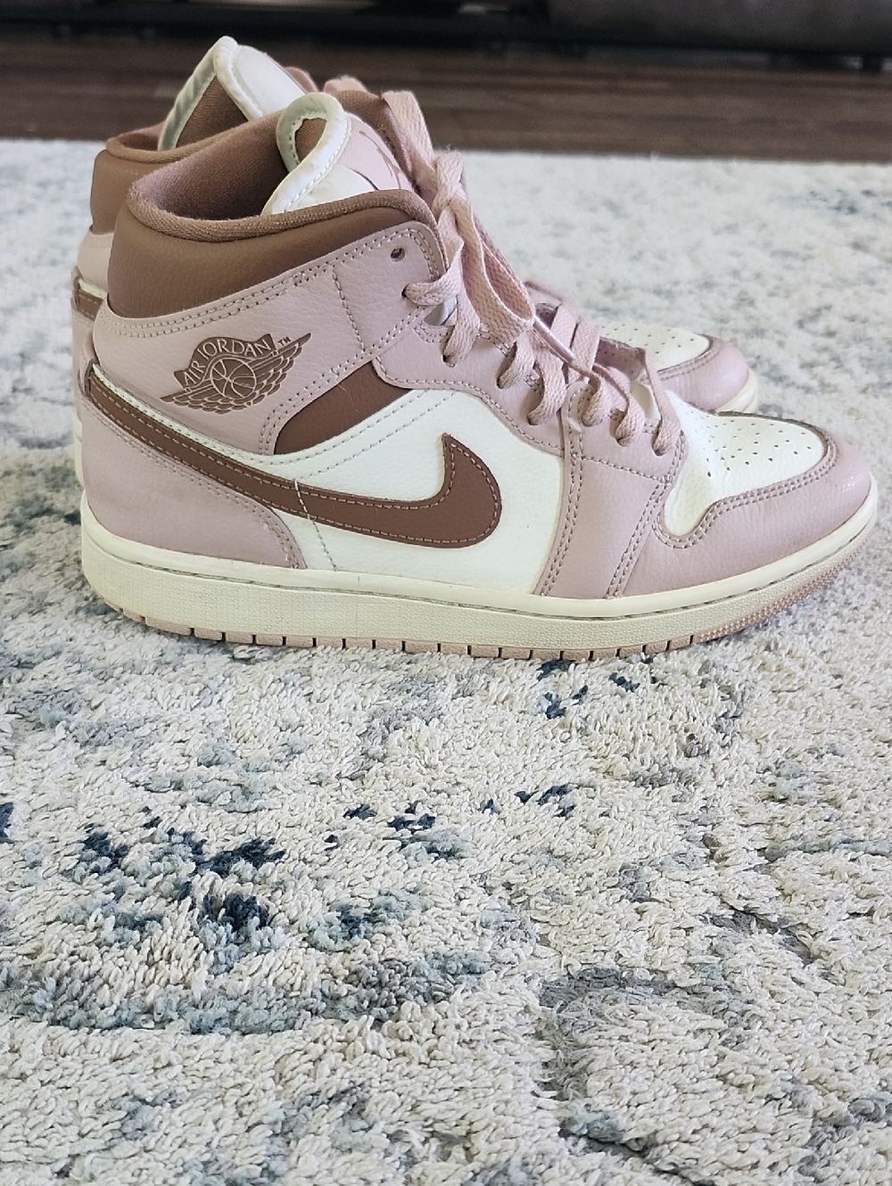 Jordan High-Top Sneakers in Light Pink, Brown and White